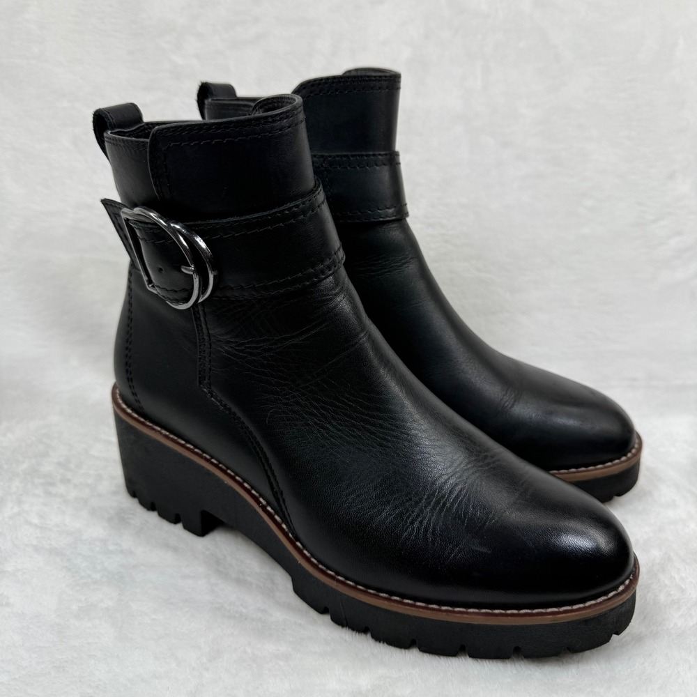 Blondo B7328 017 Womens 9M‎ Black Leather Waterproof Moto Ankle Lug Sole Boots